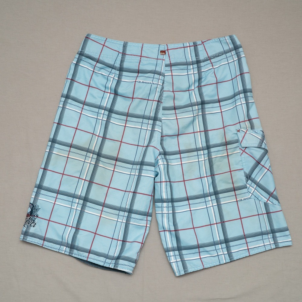Vintage 90s Y2k Quicksilver Board Shorts‎ Plaid Blue Baggy Size M/L - Picture 8 of 11